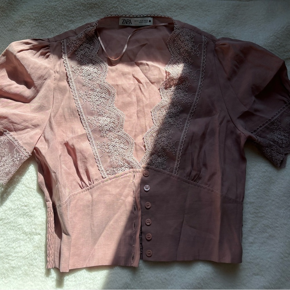 Zara Blush Pink Cropped Lace Top